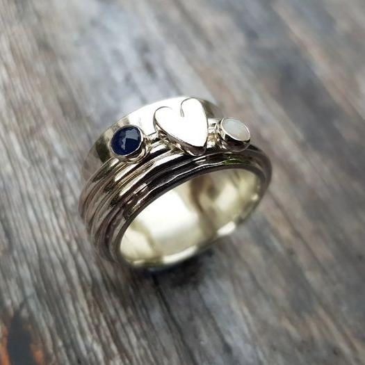 Vintage Silver Heart Ring with Crystals