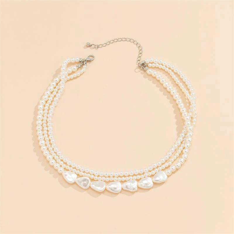 White Stone and Pearl Necklace in Gold - Image 3