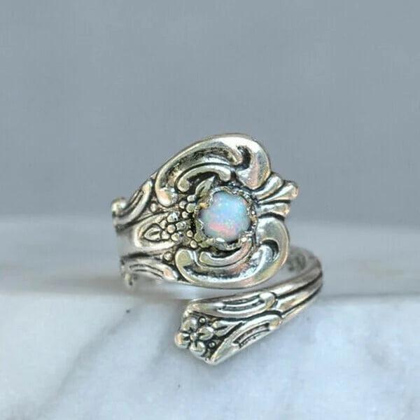 White Opal Spoon Adjustable Ring - Image 2