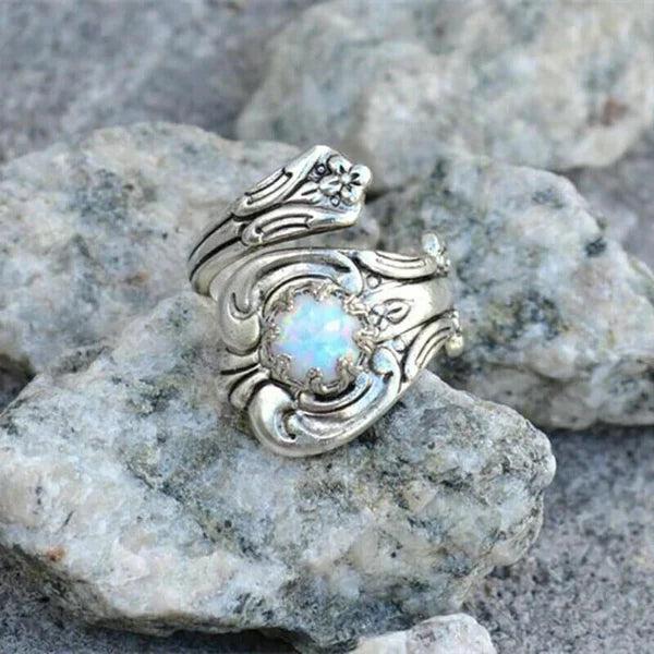 White Opal Spoon Adjustable Ring - Image 3