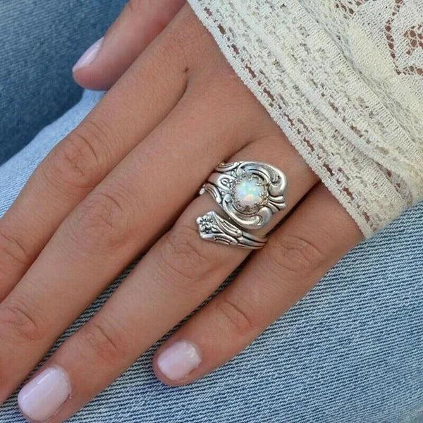 White Opal Spoon Adjustable Ring - Image 4
