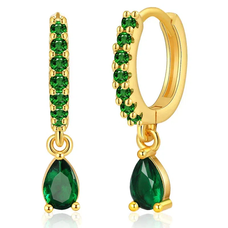 Zirconia earrings with emerald in gold - Image 3